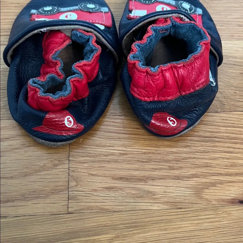 Robeez Navy Baby Shoes with Fire Truck Design